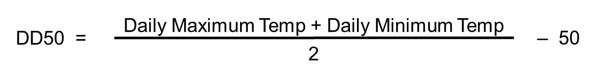 dd50 equation dd50= daily maximum temperature plus daily minimum temperature divided by two minus 50